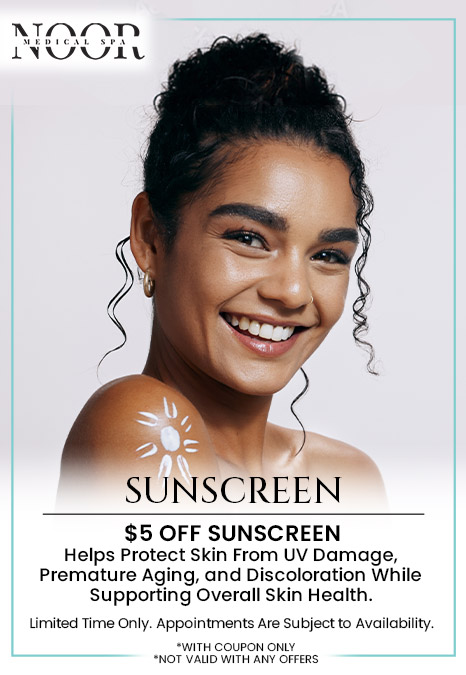 Sunscreen is essential for protecting your skin from harmful UV rays that can cause sunburn, premature aging, and increase the risk of skin cancer. Regular use helps maintain healthy skin by blocking or absorbing ultraviolet radiation. Applying sunscreen daily, even on cloudy days, supports long-term skin health and prevents damage from sun exposure. At Noor Medical Spa in Catonsville, MD, we provide essential information about sunscreen and skin protection. For more information, contact us or request an appointment online. We are conveniently located at 700 Geipe Road Suite 100 Catonsville, MD 21228. We serve clients from Catonsville MD, Ellicott City MD, Clarksville MD, Fulton MD, Baltimore MD, Pikesville MD, Woodbine MD, and the surrounding areas. Sunscreen is essential for protecting your skin from harmful UV rays that can cause sunburn, premature aging, and increase the risk of skin cancer. Regular use helps maintain healthy skin by blocking or absorbing ultraviolet radiation. Applying sunscreen daily, even on cloudy days, supports long-term skin health and prevents damage from sun exposure. At Noor Medical Spa in Catonsville, MD, we provide essential information about sunscreen and skin protection. For more information, contact us or request an appointment online. We are conveniently located at 700 Geipe Road Suite 100 Catonsville, MD 21228. We serve clients from Catonsville MD, Ellicott City MD, Clarksville MD, Fulton MD, Baltimore MD, Pikesville MD, Woodbine MD, and the surrounding areas.